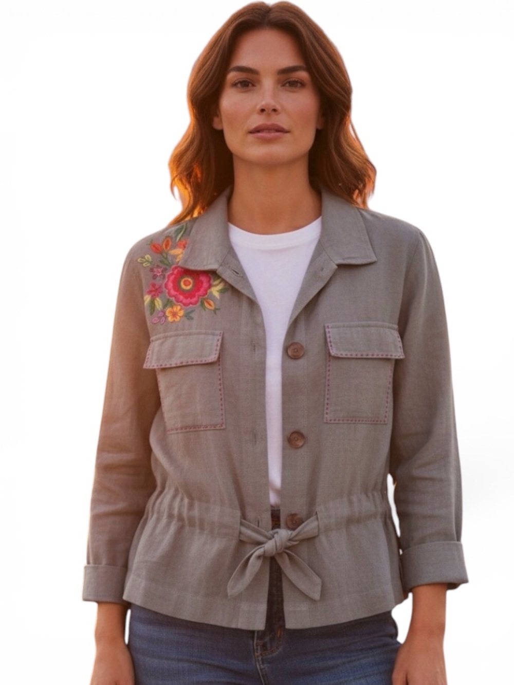 New Avani Grey Fall Utility Jacket with  embellished and embroidered in S